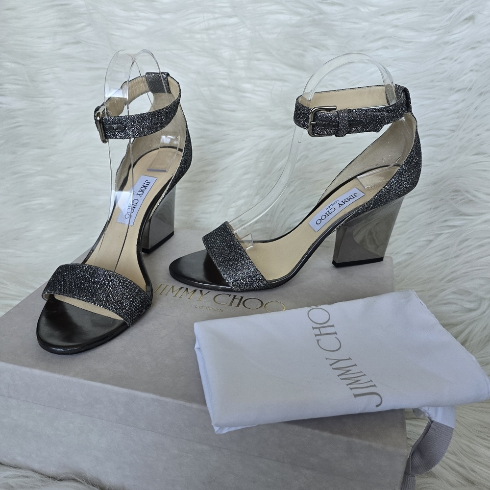 Jimmy Choo silver glitter sandals